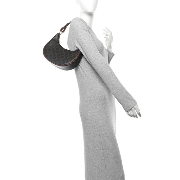 CELINE Triomphe Canvas Calfskin Ava Shoulder Bag Handbag - Picture 2 of 9